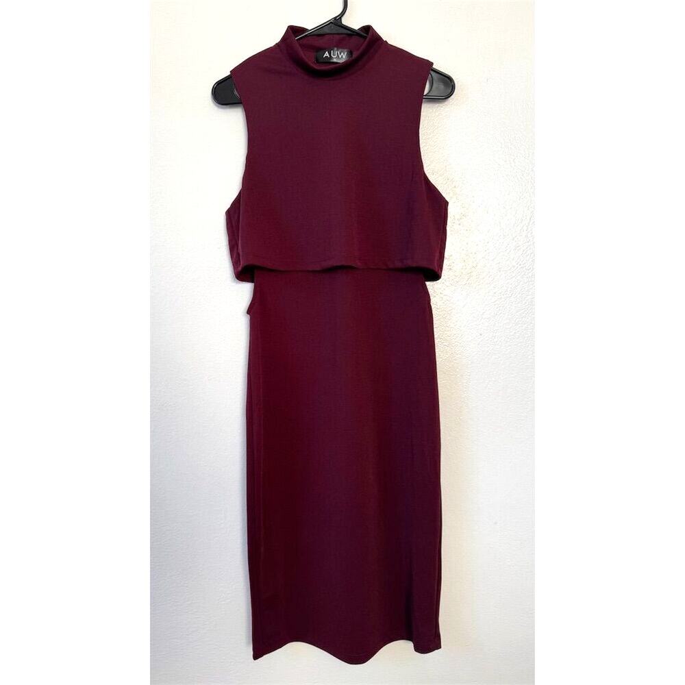 Burgundy High Neck Sleeveless Cutout Side Bodycon Dress Womens Medium Cocktail